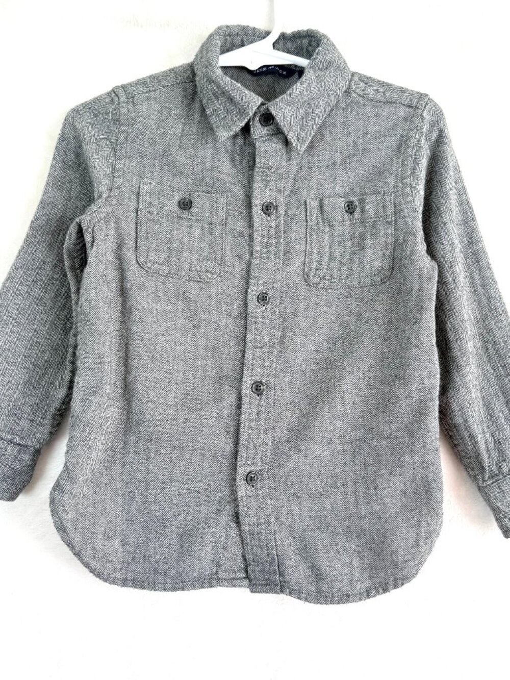 Janie And Jack Boys Herringbone Flannel Long Sleeve Button Up Top 2T Gray Preppy
